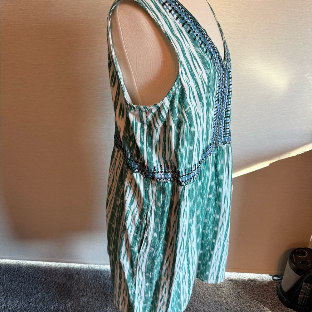 J. Jill Green and Cream Dress Fully Lined w/Pockets - Picture 2 of 3